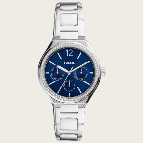 Fossil BQ3720 Multi function Silver Tone Stainless Steel Blue Dial Watch - Picture 1 of 5